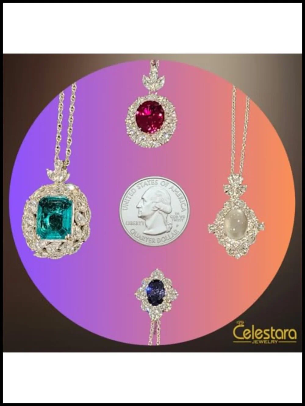 Platinum-Coated 925 Sterling Silver Pendant Necklace with Simulated Ruby